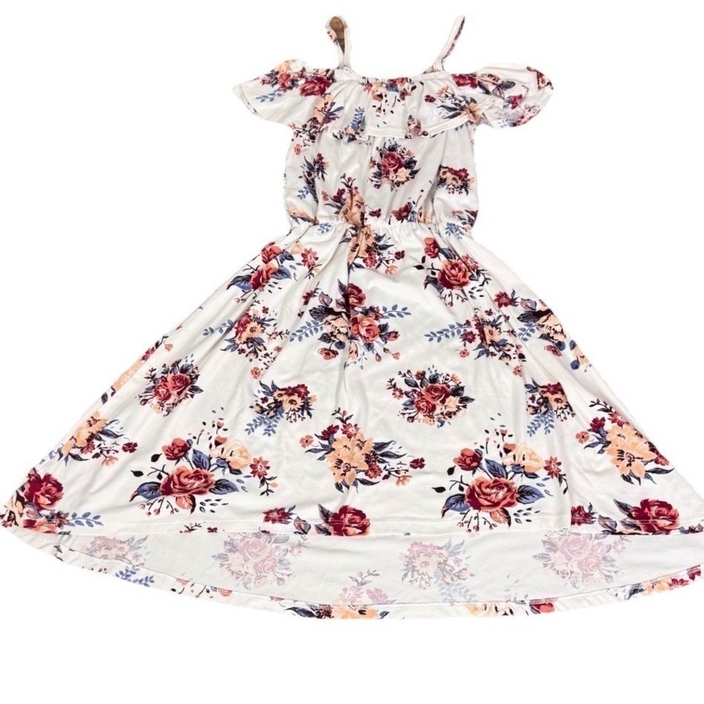 1st Kiss Floral Cold Shoulder Dress Girls 14/16 White Hi-Low Ruffle Stretch